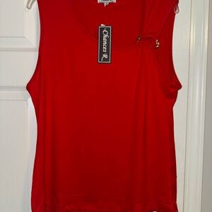 Chances R Vibrant Red Tank Top with Elegant Gold Detail